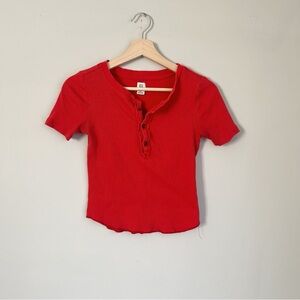 BDG Red Harvey Henley Tshirt Crop Top Size Small